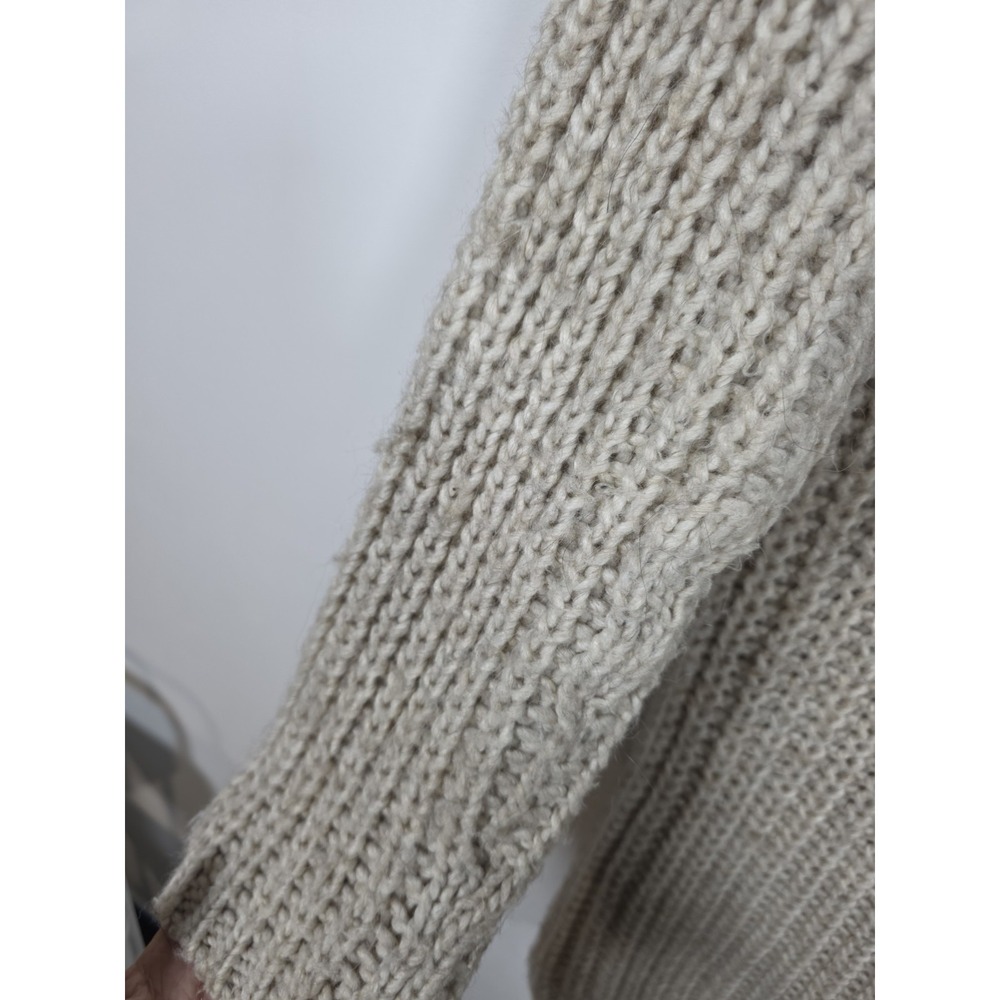 Elsamanda Women Large Cardigan Wool Alpaca Zip Cable Knit Sweater Beige Cozy - Picture 11 of 11